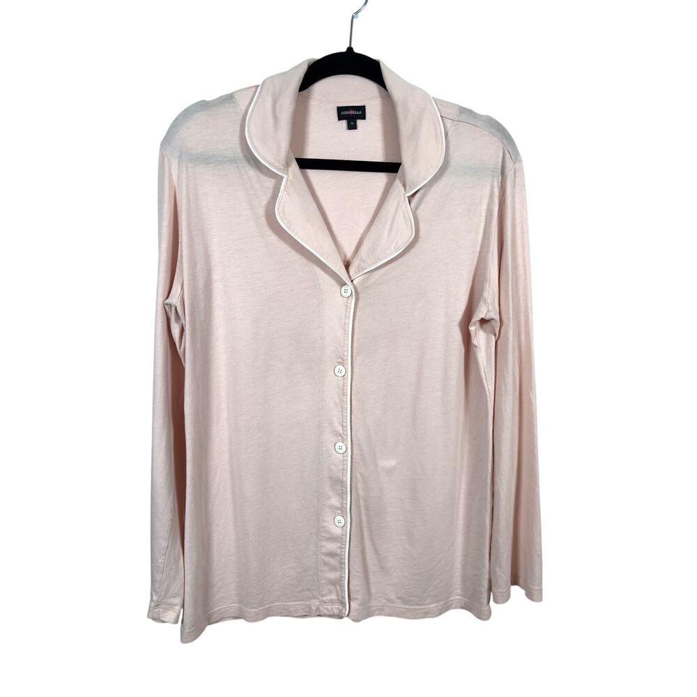 Cosabella Pajama Top Womens Medium Pink Bella Button Up Shirt Long Sleeve